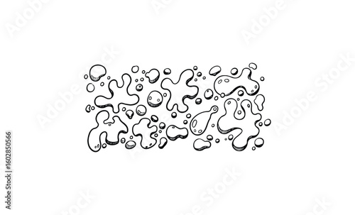 Black and white abstract ink blobs on white background. Vector retro hand drawn illustration.