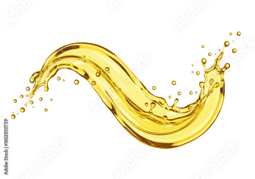 Isolated Golden Liquid Splash with Droplets