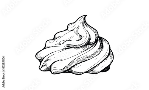 Sketch of swirled whipped cream illustration with detailed line art. Vector retro hand drawn illustration.