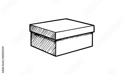 Sketch of a closed rectangular box with hinged lid. Vector retro hand drawn illustration.