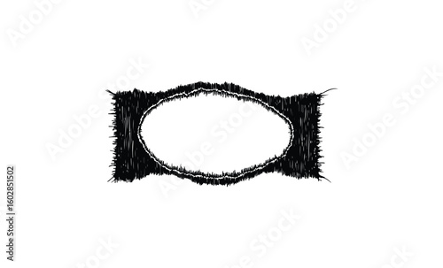 Abstract black and white circle with rough edges on white background. Vector retro hand drawn illustration.