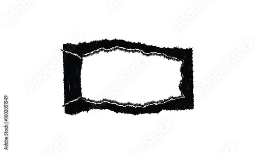 Torn paper frame with rough edges isolated on white background. Vector retro hand drawn illustration.