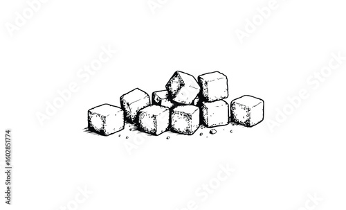 Hand-drawn sugar cubes sketch in black and white. Vector retro hand drawn illustration.