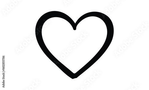Black outline heart shape on white background symbolizing love and affection. Vector retro hand drawn illustration.