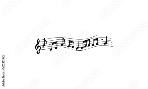 Musical notation with treble clef and wavy stave on white background. Vector retro hand drawn illustration.