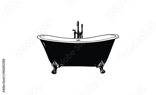 Vintage clawfoot bathtub illustration with elegant design. Vector retro hand drawn illustration.