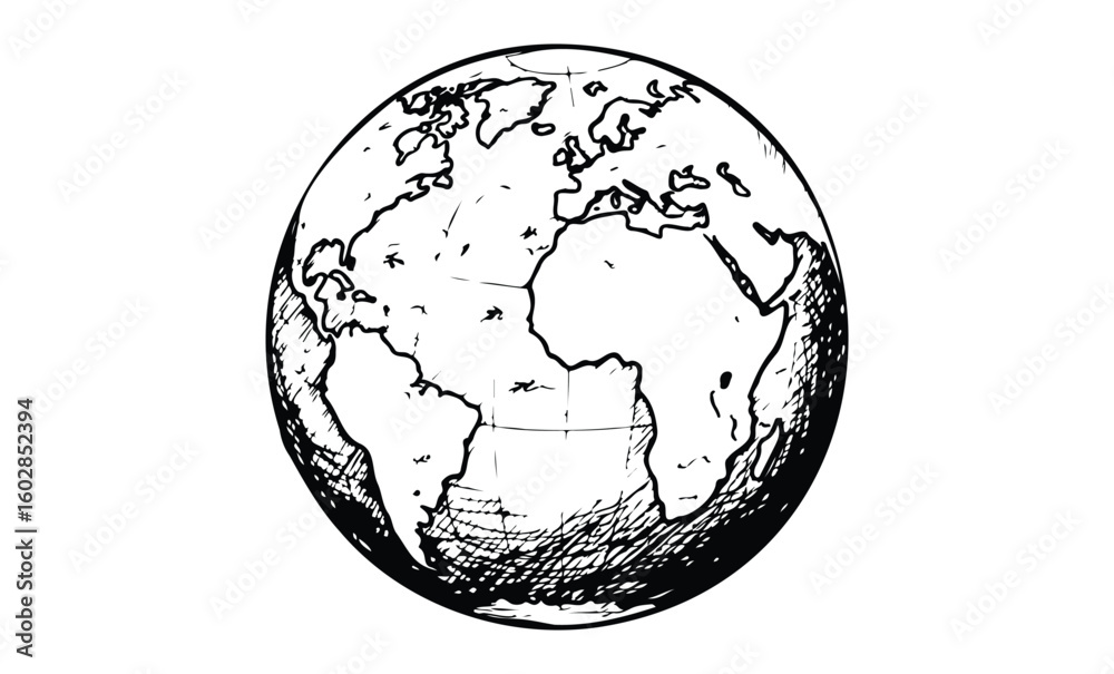 Obraz premium Hand-drawn world map sketch featuring europe and africa. Vector retro hand drawn illustration.