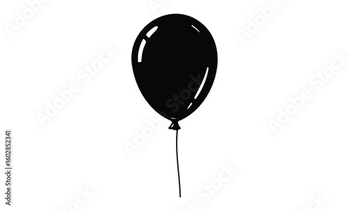 Simple black balloon illustration with reflections on white background. Vector retro hand drawn illustration.