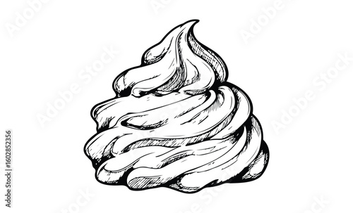 Hand-drawn ice cream swirl sketch in black and white. Vector retro hand drawn illustration.
