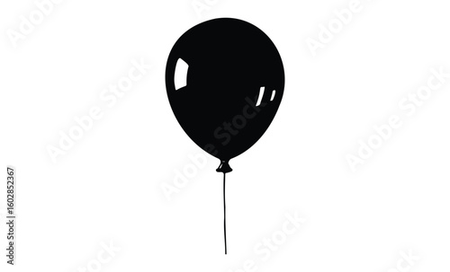 Black balloon illustration on white background: simple minimalist design. Vector retro hand drawn illustration.