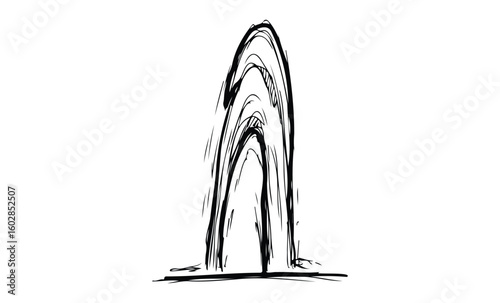 Black and white abstract arch design with bold brush strokes. Vector retro hand drawn illustration.