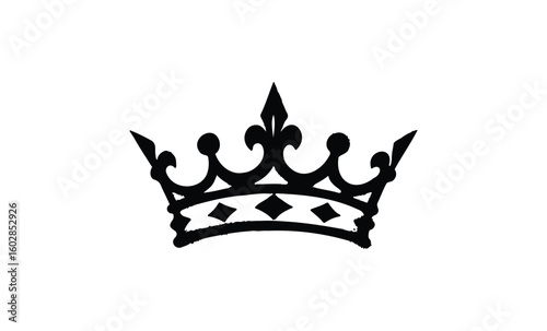 Elegant black silhouette of crown on white background. Vector retro hand drawn illustration.