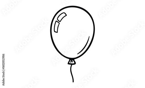 Simple black and white balloon outline on white background. Vector retro hand drawn illustration.