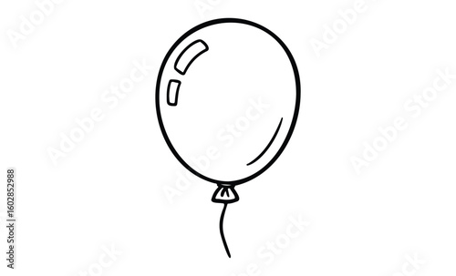 Simple black and white balloon drawing with reflective highlights. Vector retro hand drawn illustration.