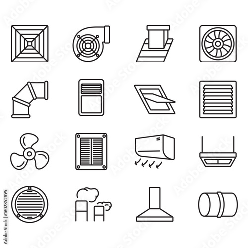 Ventilation icon set. Thin line vector.
