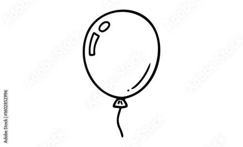 Simple outline of a single helium balloon with string on white background. Vector retro hand drawn illustration.