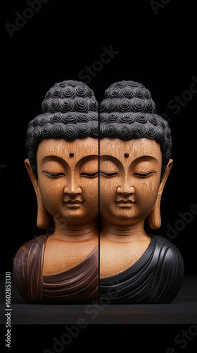 The Buddha's head is carved in the form of two faces