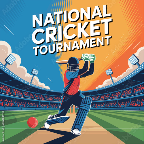 Flat National Cricket Championship Poster vector illustration