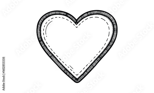 Black and white sketch of a heart with intricate detailing. Vector retro hand drawn illustration.