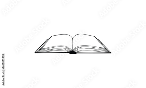 Open book illustration with simple line art on white background. Vector retro hand drawn illustration.