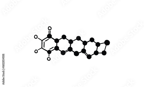 Chemical structure of anthraquinone molecule with benzene rings. Vector retro hand drawn illustration.