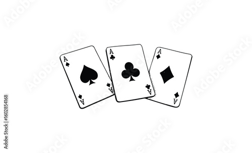 Three aces playing cards - spade, club, diamond on white background. Vector retro hand drawn illustration.
