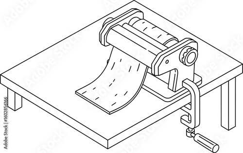 Homemade Pasta Maker Machine Rolling Dough Line Art Illustration