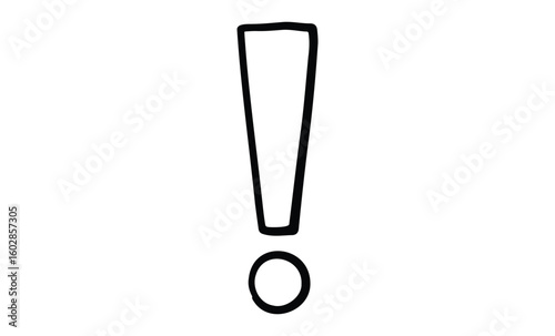 Simple black exclamation mark on white background for emphasis. Vector retro hand drawn illustration.