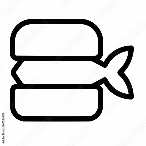 Square bun with fish tail protruding. Minimalist interpretation