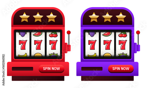 Slot machine. Jackpot. Vector 3d clipart isolated on white background.