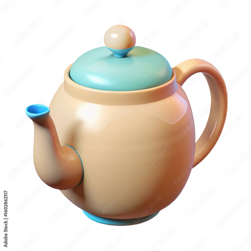 Fototapeta premium Ceramic teapot with blue lid and spout isolated on transparent background