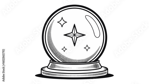 Crystal ball outline icon – black and white Halloween magic vector