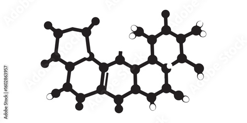 Illustration of a complex chemical structure with black lines and circles on a white background