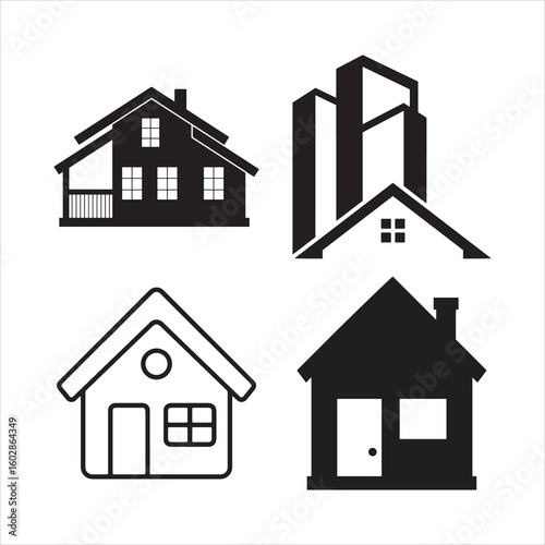 Collection of diverse house and building silhouettes real estate and housing options