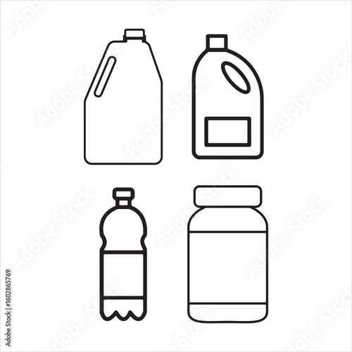 Collection of four different plastic containers with handles and caps