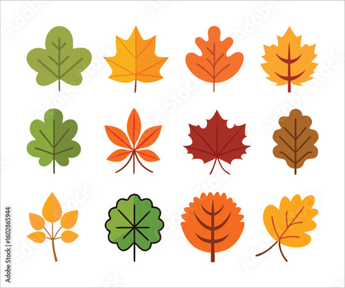 Autumn Leaves Icon Set  Flat Vector Fall Foliage Collection
