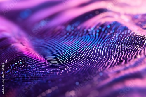 Abstract purple waves with glowing lines and particles for futuristic technology background
