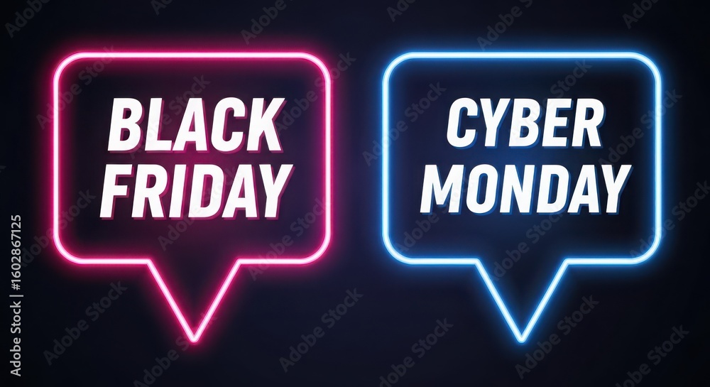 Black Friday Cyber Monday neon signs in speech bubbles image Black Friday Cyber Monday neon signs in speech bubbles image