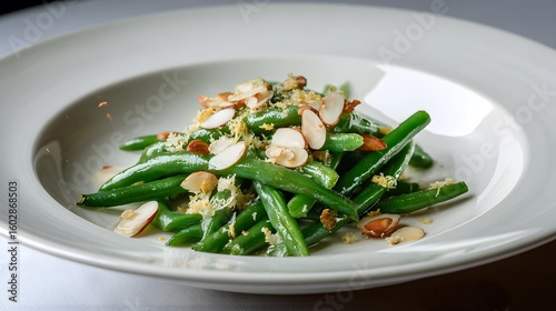 Modern Gastronomy: SautÚed Green Beans with Toasted Almonds and Fresh Lemon Zest in a Minimalist Setting