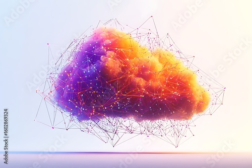 Digital cloud technology concept with network connections, data transfer and computing