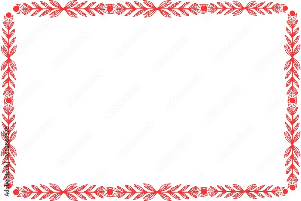 Fototapeta premium Red flower decorated frame with white background, border frame, background Photo frame