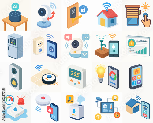 Isometric Detailed Smart Home Automation System Device Element Collection