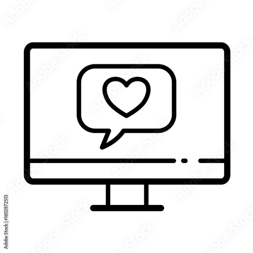 Online favorite, digital heart message on monitor - vector icon