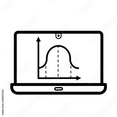 Normal distribution, statistical analysis on laptop - vector icon