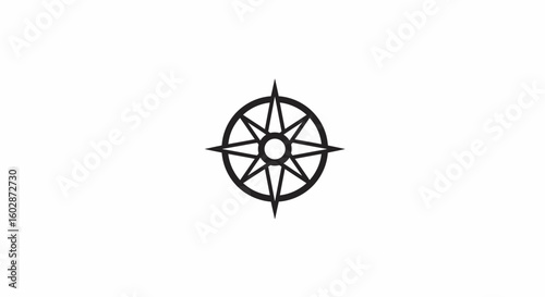 Stylized Black Compass Rose with Eight Points and Circular Border