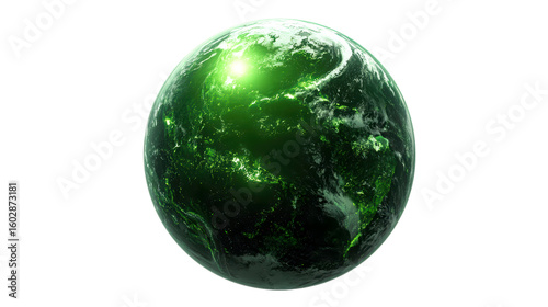 Lush Green Planet Earth on White Background

