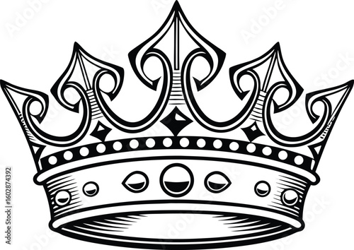 Simple crown icon on white background. Clean line art for apps, logos, and corporate identity.