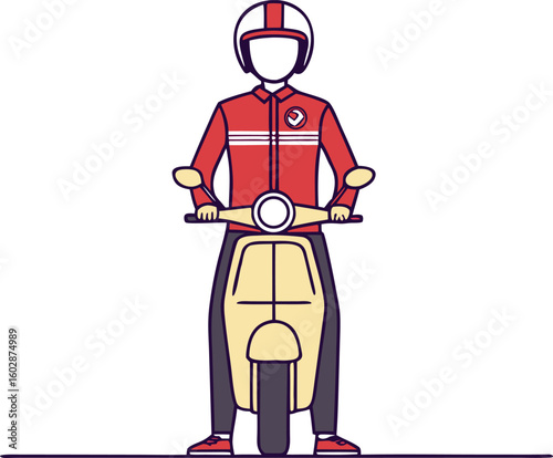 Scooter rider delivering packages. Minimalist vector icon for food delivery and express shipping.