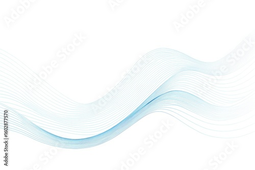 Abstract flowing light blue wave lines on white background graphic modern