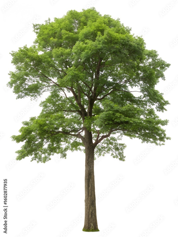 Fototapeta premium Vibrant green deciduous tree with full foliage against a clean white background